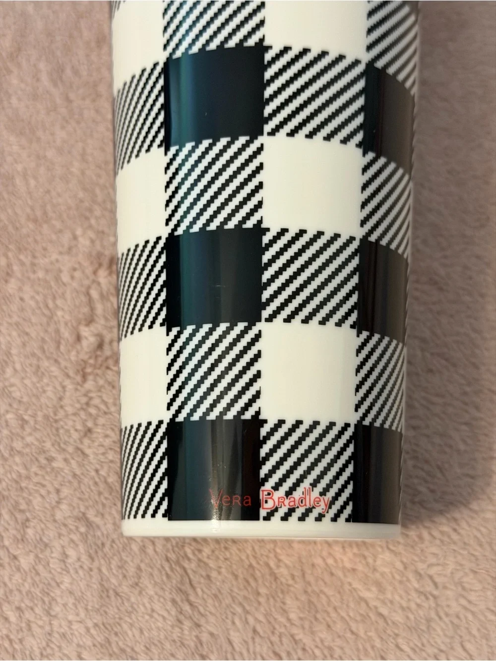 Vera Bradley Black & White Buffalo Check Travel Tumbler with Flip Lid